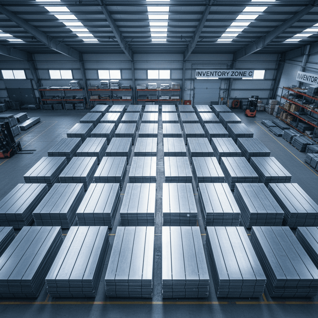 Stainless steel sheets inventory overhead view
