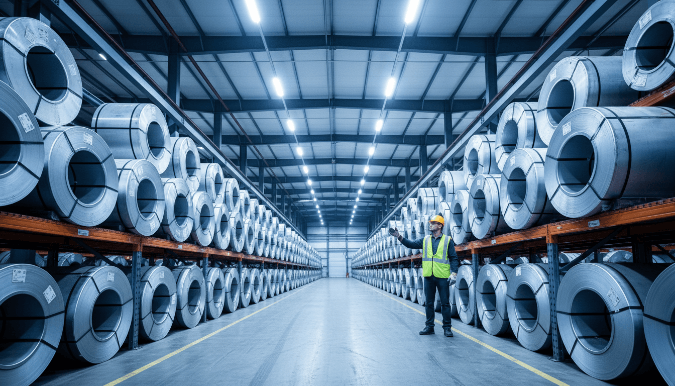 Shiv Shakti Metal India warehouse with organized stainless steel coils and inventory